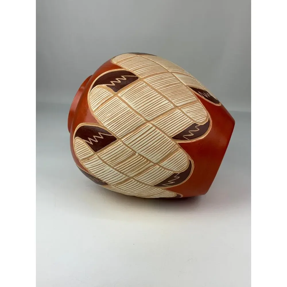 Vintage MCM Southwestern Sgraffito Style Pottery Carved Ceramic Vase 10in H